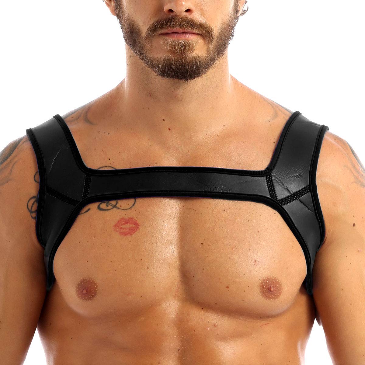 Mens Neoprene Harness Double Shoulder Strap Wrap Brace Muscles Protector Clubwear
