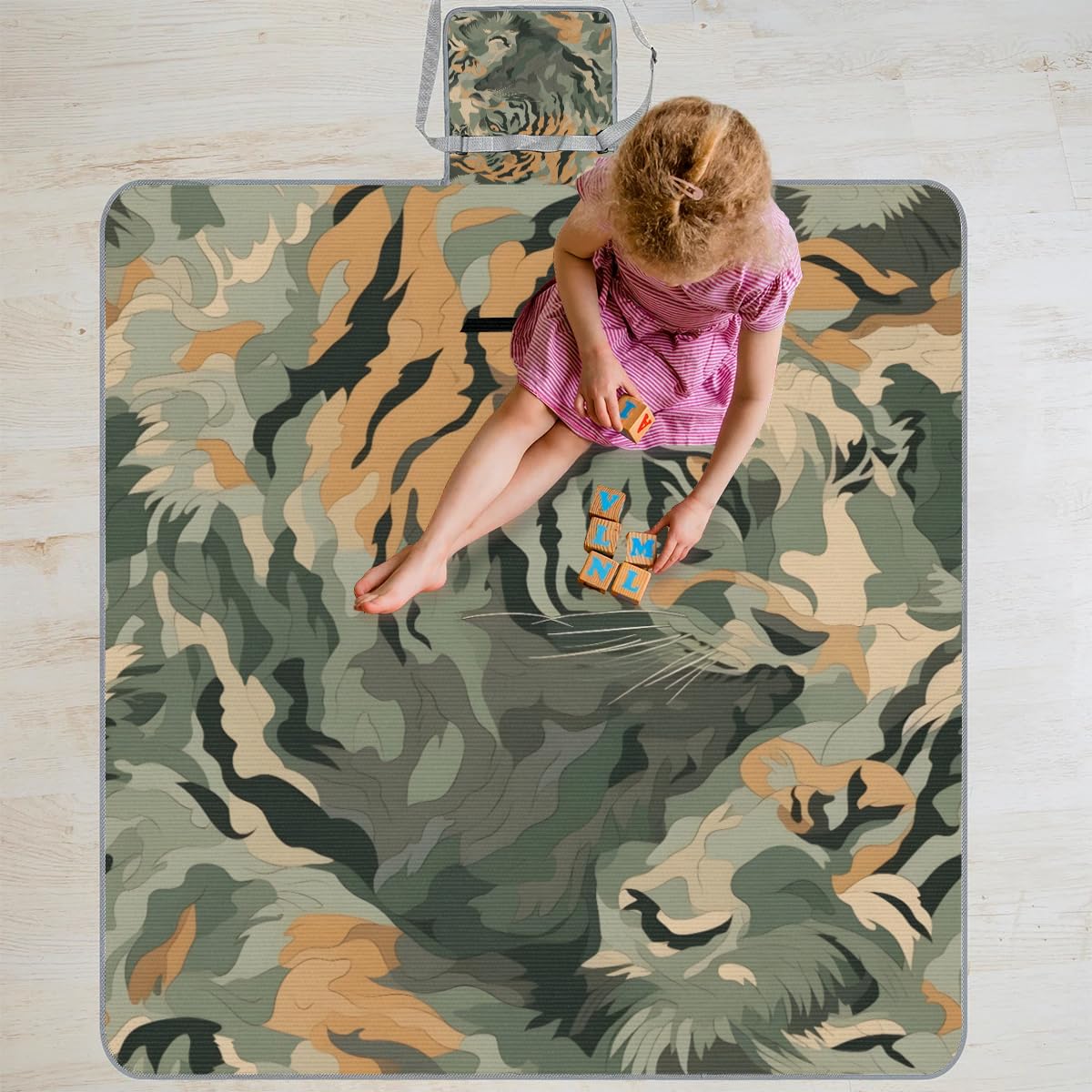 Mantas de picnic de 150 x 145 cm, diseño de camuflaje de tigre, manta de playa plegable para exteriores, impermeable, para playa, camping, senderismo, picnic