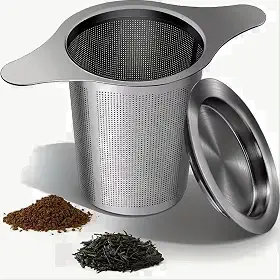 Infusor de Chá de Aço Inoxidável Tipo Cesta com Tampa