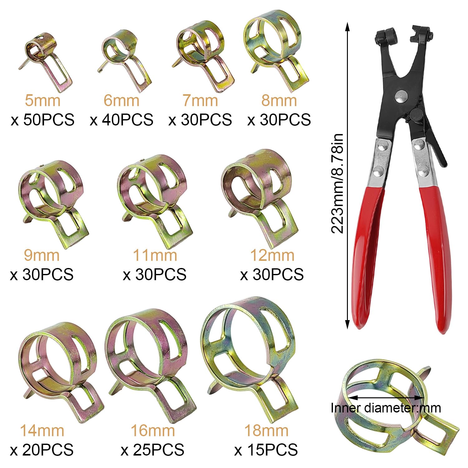 Set 300 Fascette Stringitubo Con Pinza - 10 Misure Da 5 A 18mm Per Tubi Flessibili - Foto 4