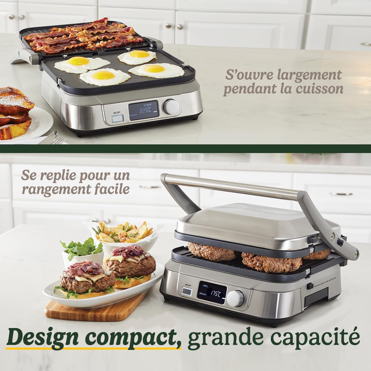 Cuisinart 6-en-1 Grill, Griddle & Gaufrier Grill de contact, Griddle, Plaques à gaufres | Plaques réversibles antiadhésives | Affichage numérique | SearBlast® | Charnière réglable