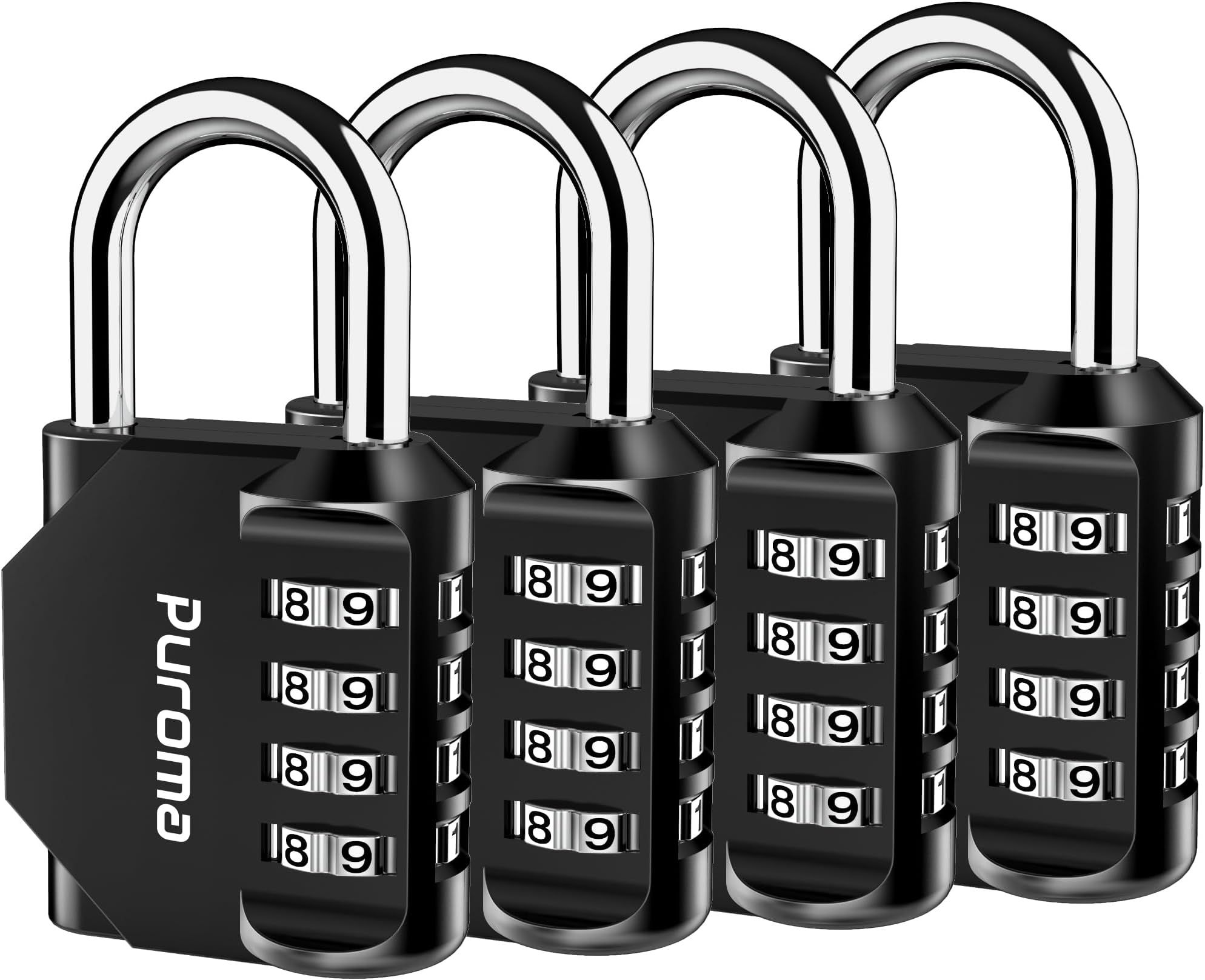 Puroma 4 Pack Combination Lock for Locker 4 Digit Outdoor Waterproof Padlock for School, Gym, Sports, Fence, Toolbox, Gate, Case, Outdoor, Hasp Storage, Cabinets (Black)