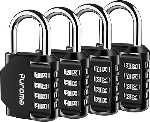 Puroma Paquete de 4 candados de combinación para casillero de 4 dígitos al aire libre impermeable para escuela, gimnasio, deportes, valla, caja de