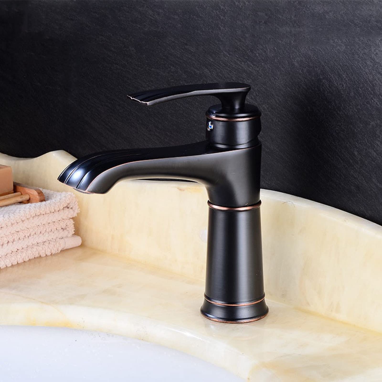 DFGHNBVC V-Intage Bathroom Faucet Black, Single Handle Bathroom Sink Faucet, Cold Hot Mixer V-Intage Vanity Tap, Bathroom Faucet Antique Brass, Short Mixer Tap Faucet,One Color-Short