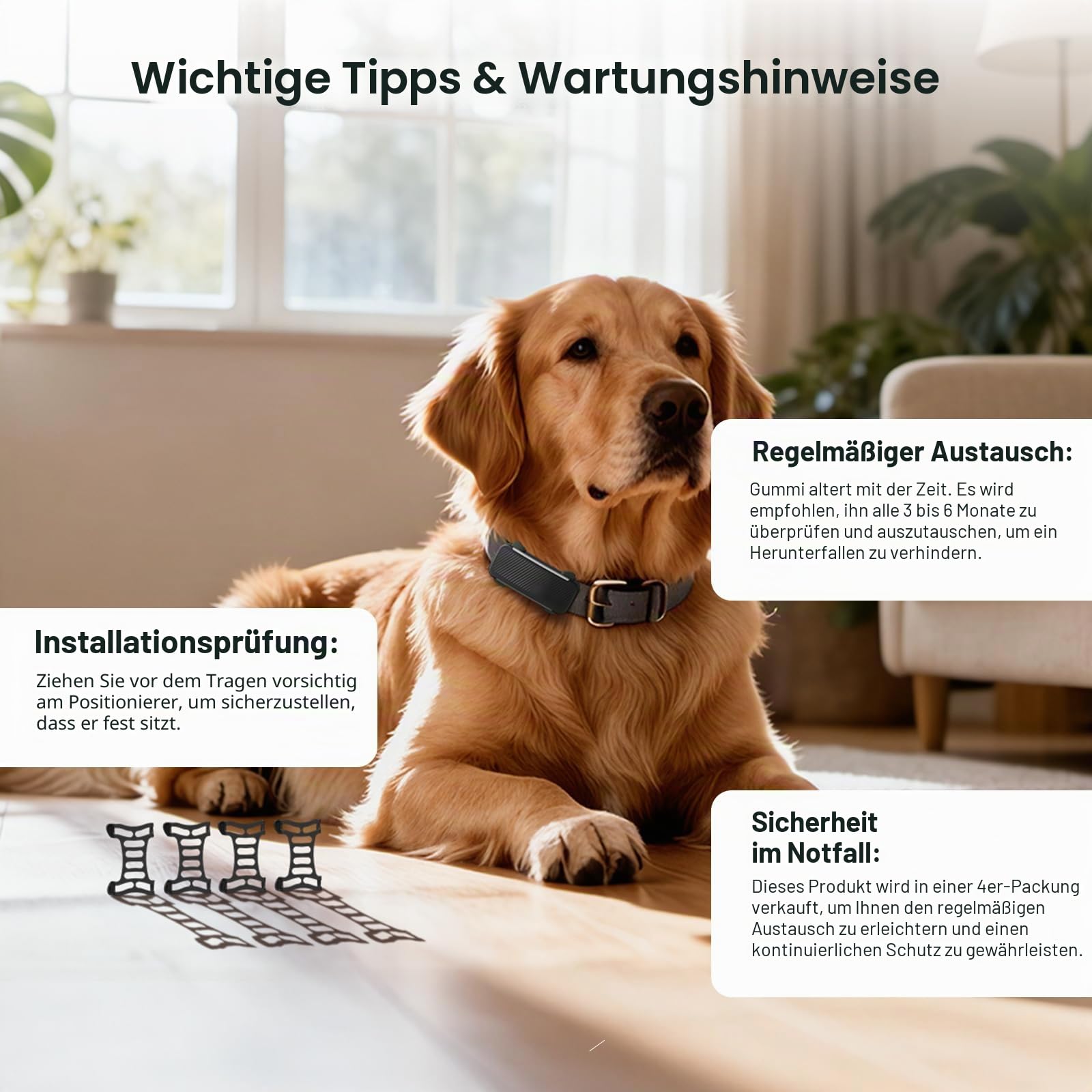 Dog 6 GPS Tracker Gummi Clip Kompatibel mit Tracti GPS Pet Location Activity Tracker Ersatz Gummi Befestigung Schwarz Clips - 4 Stück