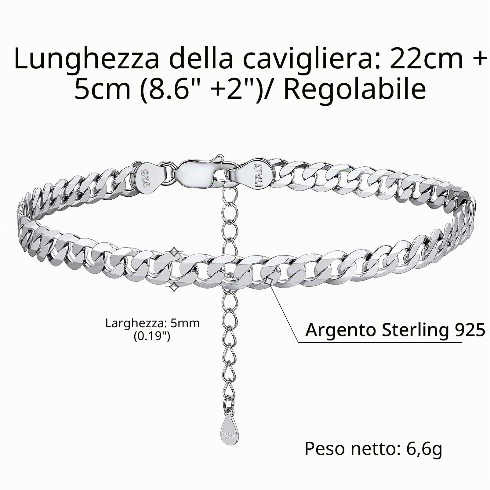 PROSILVER Cavigliera Donna Argento 925 Regolabile 22+5 cm con Confezione Regalo