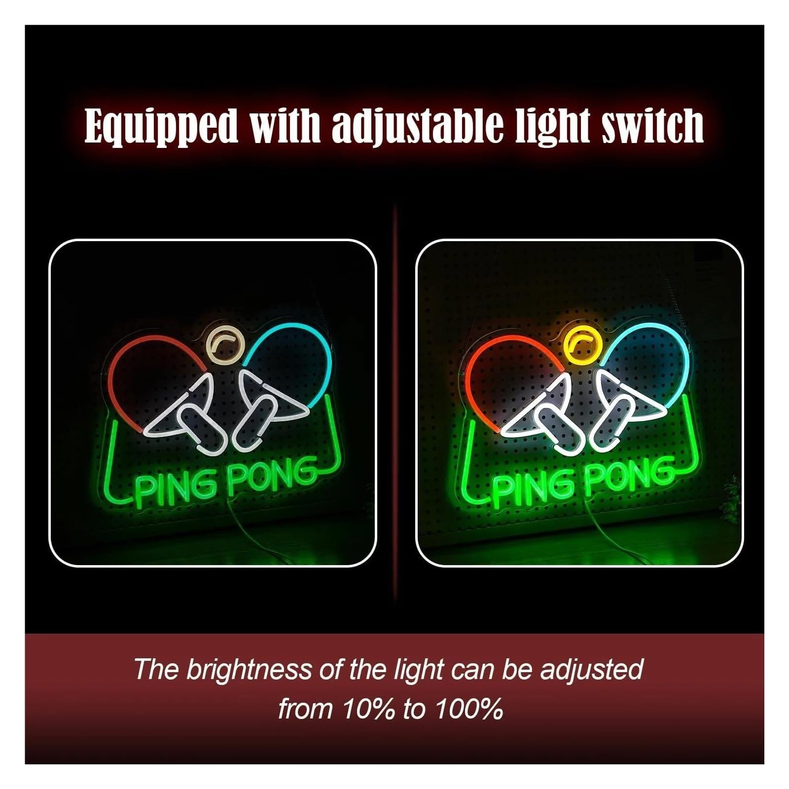 Decoración Lámparas Letrero De Neón PING PONG Con Luz Regulable Y Alimentación Por USB Para Amantes Del Tenis De Mesa, Decoración Deportiva Personalizada, 42cmx29cm