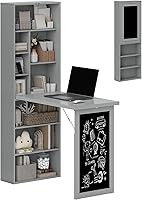 HOMCOM Foldable Convertible Writing Desk with Blackboard & Side Shelf - Space-Saving Home Office Workstation, Charcoal Gray