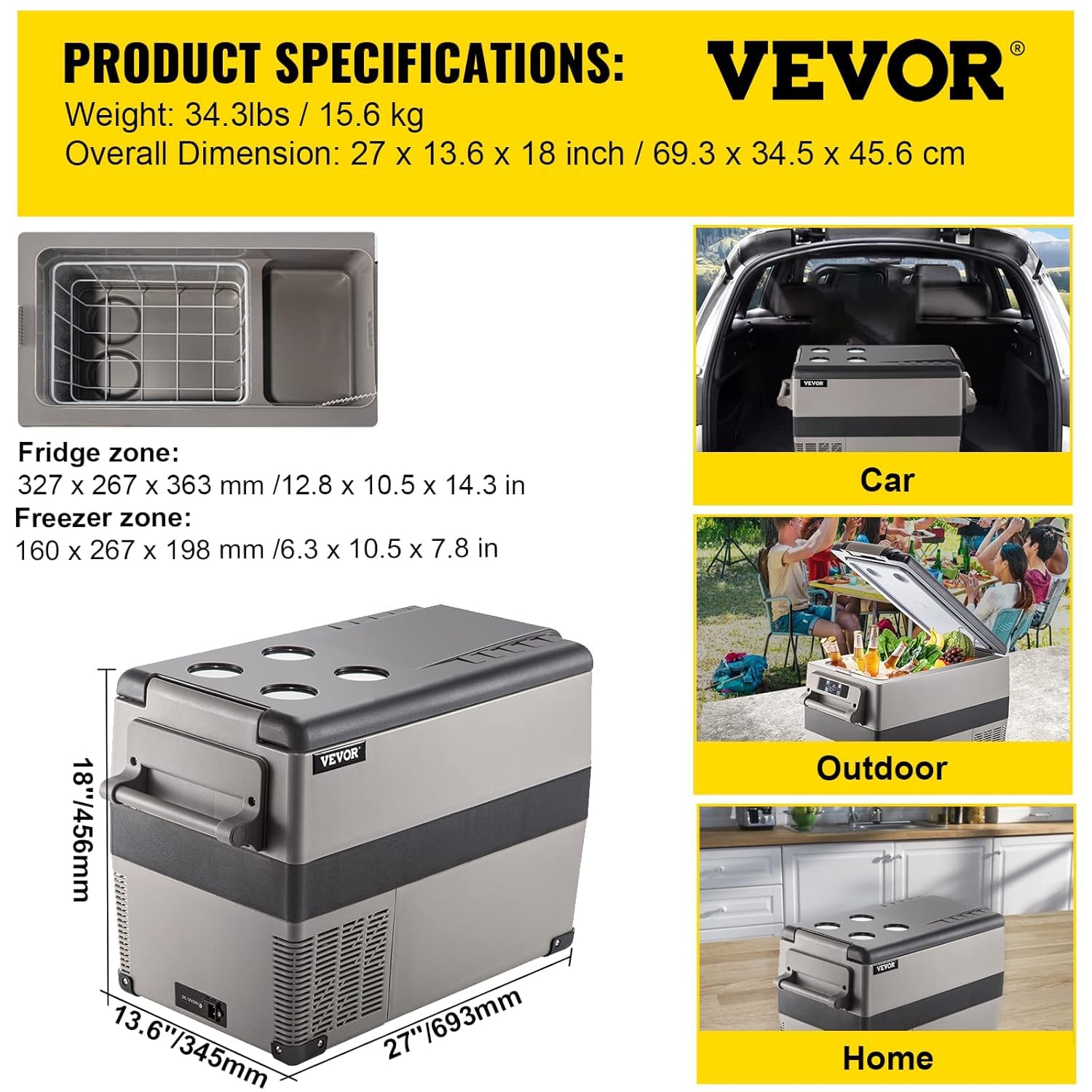 VEVOR Kompressorkühlbox Auto Kühlschrank 45L Tragbarer Kühlschrank Kleiner Gefrierschrank für Boot LKW Auto Camping