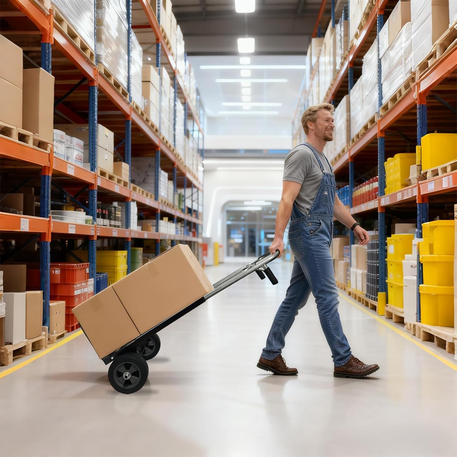 800 LB Dolly Cart with 8" Solid Rubber Wheels, Heavy Duty Folding Hand Truck Dolly with Bungee Cords, Compact Foldable Alloy Steel Design for Warehouses, Homes, Offices, and Small Business