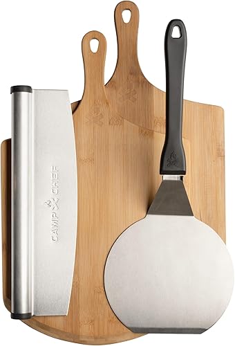 Camp Chef Kit de accesorios para pizza, incluye 2 cáscaras de pizza, 1 espátula de pizza y 1 cortador de pizza mecedora, kit de pizza premium para