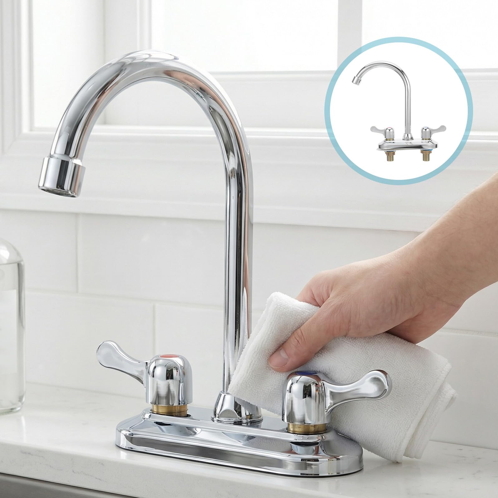 ifundom Grifo de Cocina Material Cobre y Acero Inoxidable Control Dual de para Fregadero Resistente al Desgaste Adecuado para Campers y Rv