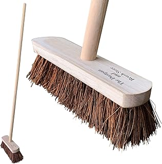 10” Garden Broom Outdoor with Wooden Handle Natural Stiff Bassine Hard Bristle Broom Yard Brush Heavy Duty Broom Outdoor Stiff Sweeping Yard Brush by The Dustpan and Brush Store