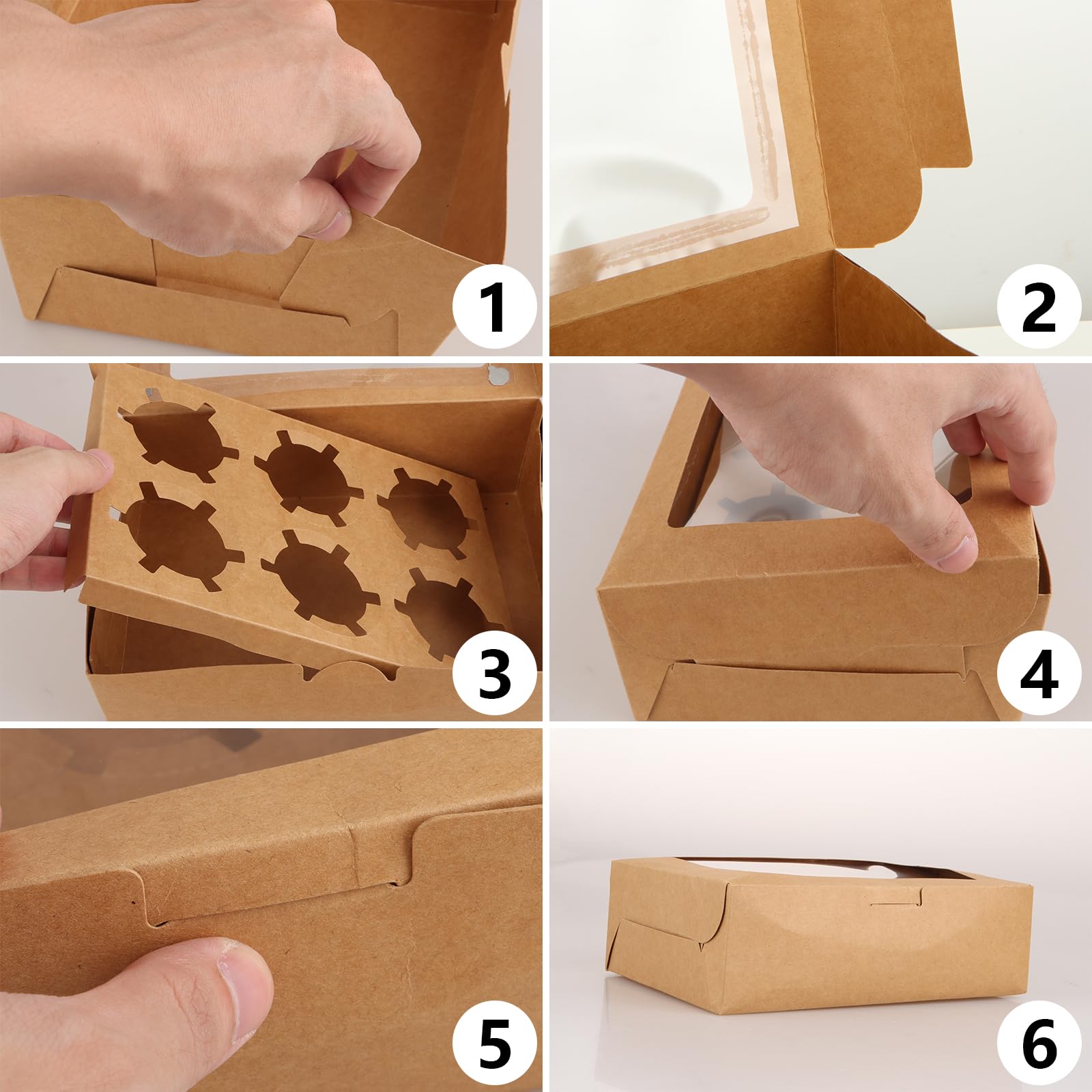 50 Stück Cupcake-Boxen Mit 6 Löchern & Sichtfenster – 24x15,5x7,6 Cm, Aus Kraftpapier