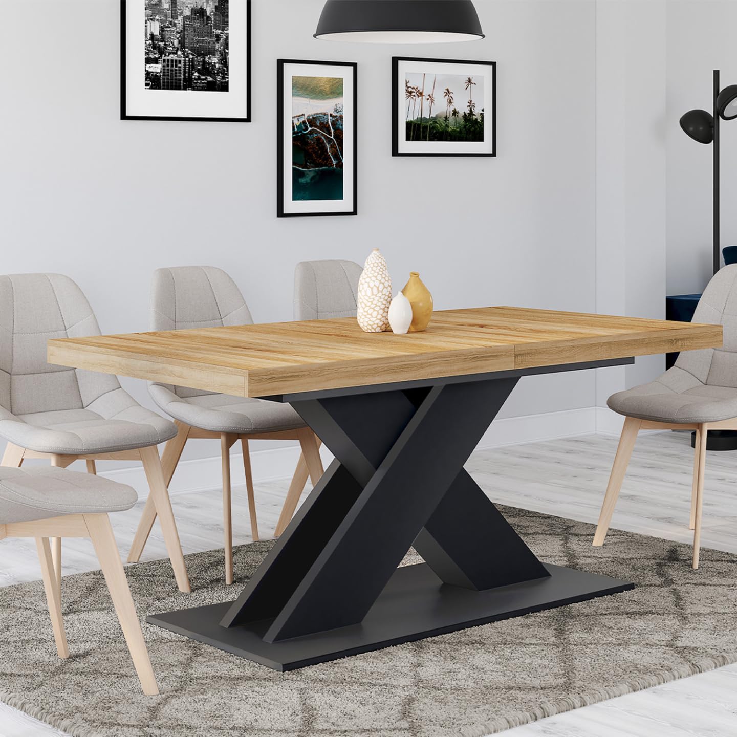 IDMarket - ALICIA mesa de comedor extensible 6-10 personas madera y negro 160-200 cm