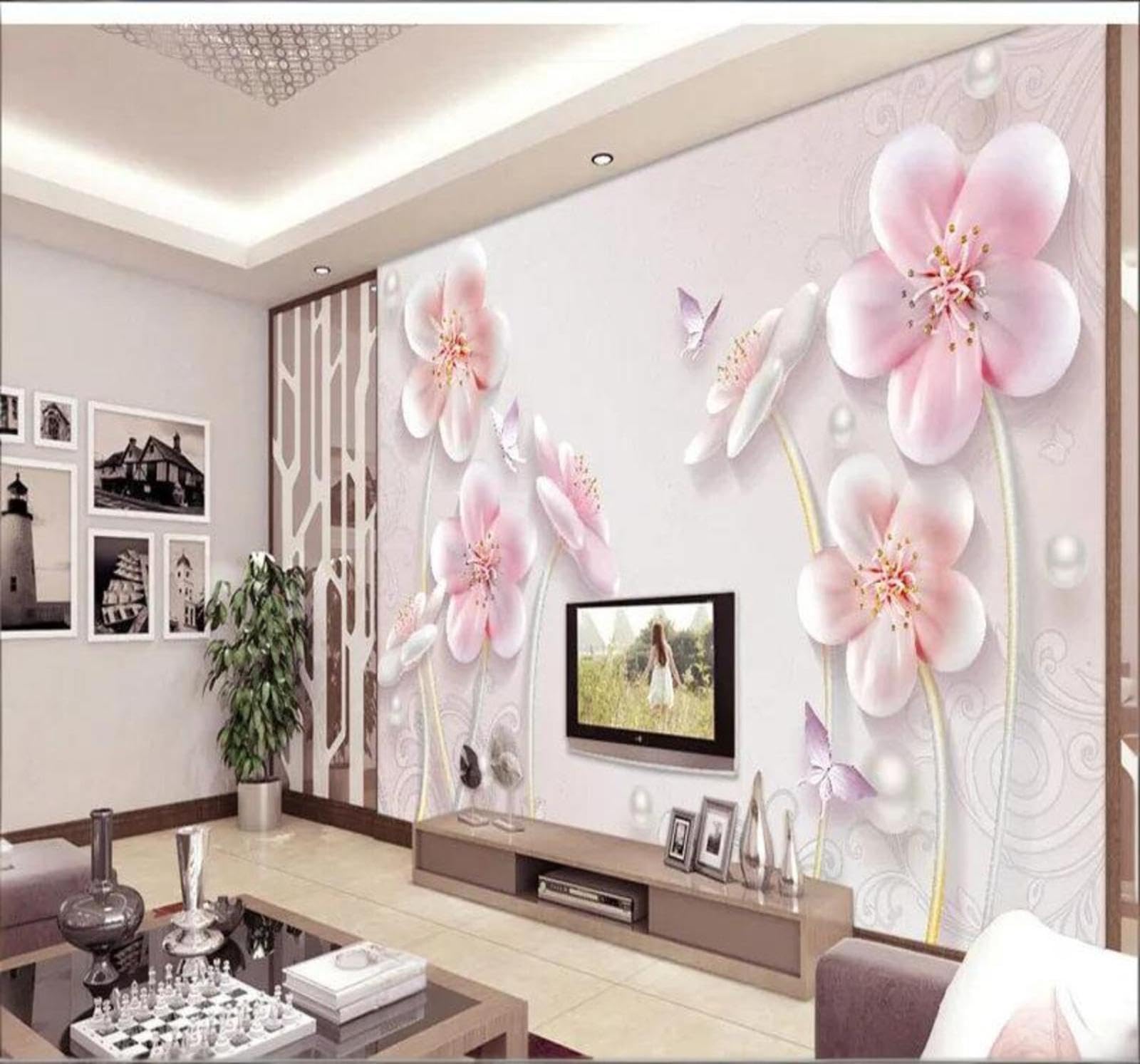 Xlming 250Cm×170Cm(B×H) Exquisite Relief Plum Blossoms Butterflies Jewellery 3D Wallpaper Silky Texture Home Study Office Grey Dining Room Sofa Bedroom Living Room Tv Backdrop-250Cm×170Cm