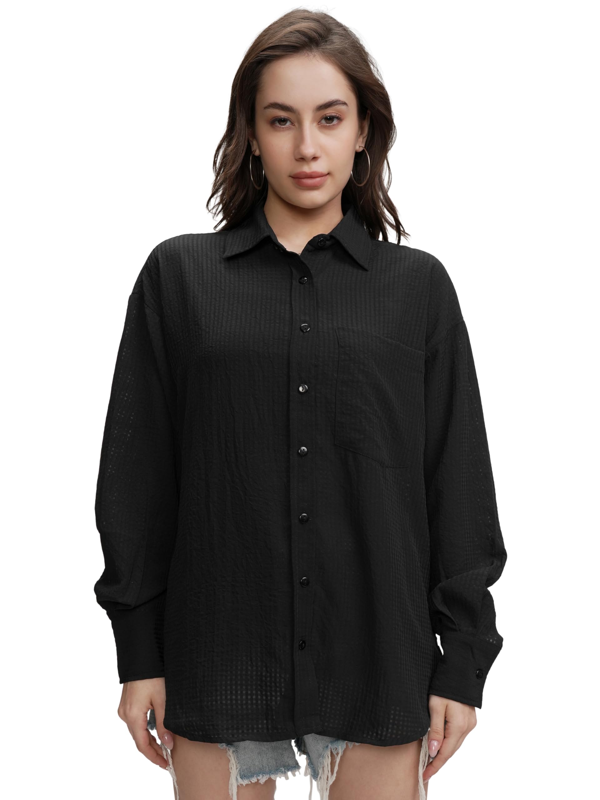 Tokyo Talkies Women's Tokyo Talkies Men's Drop-Shoulder Oversized Cotton Shirt | Full Sleeves & Self Design Stripes | Relaxed & Effortless Style | Shirts for Woman | Women Shirts | Women Casual Shirt in neutral