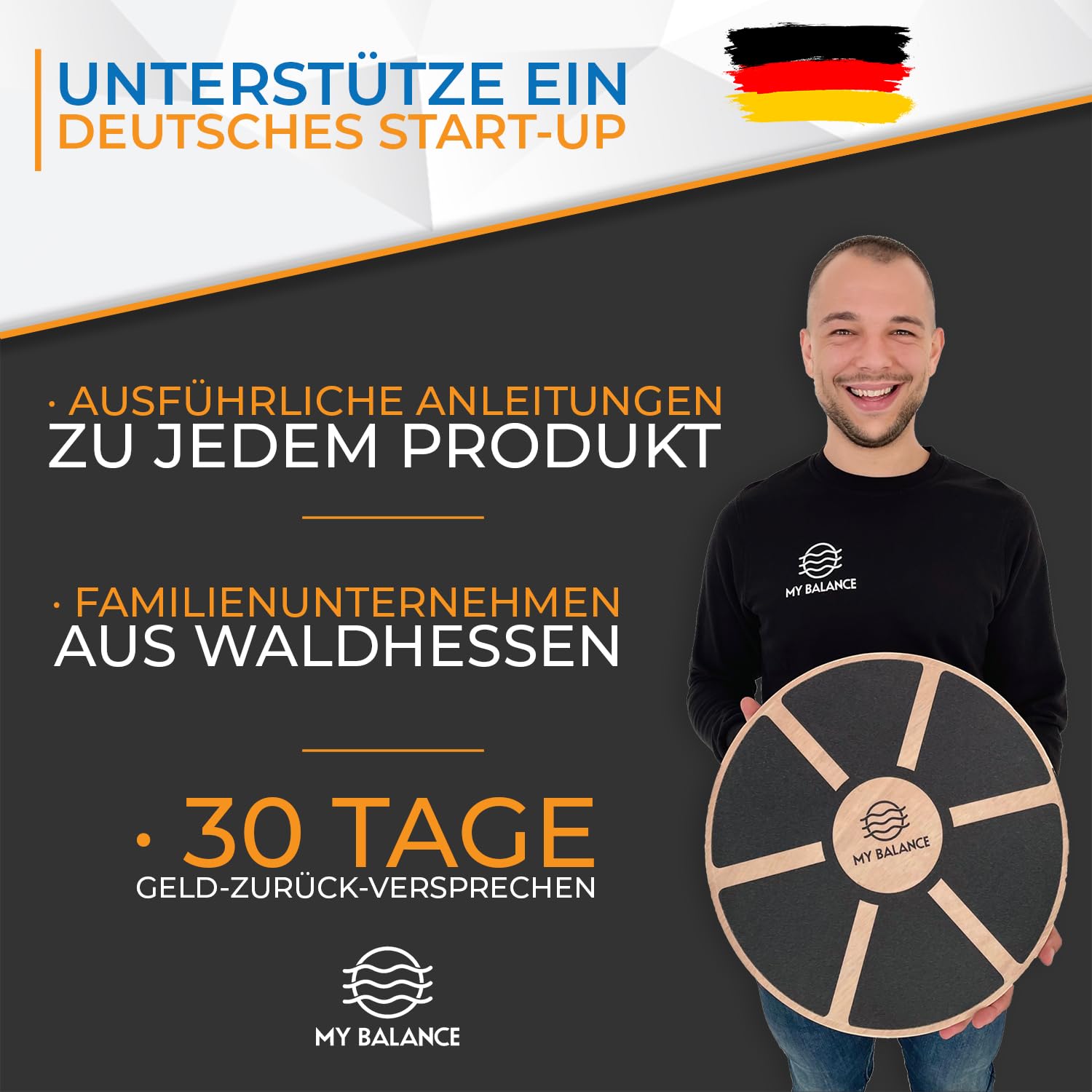 My Balance Premium Balance Board inkl. Antirutschmatte I Hochwertiges Wackelbrett mit E-Book I Stärkt deine Balance I Balance Board für bessere Fitness