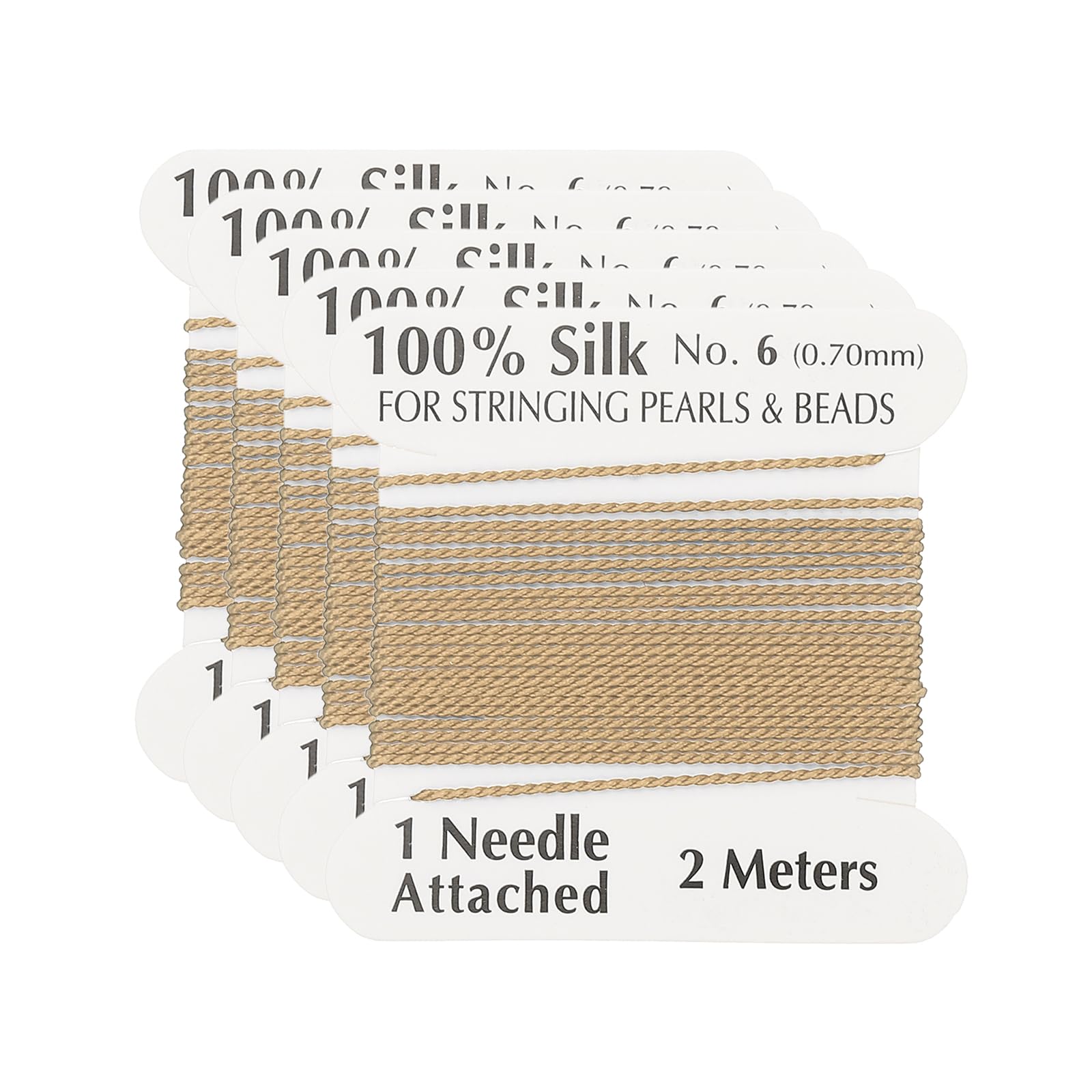 PATIKIL Silk Cord Thread, 5 Pcs Pure Silk Beading Thread Cord Size 0.7 mm with the Knotting Pearls Needle Attached, Gold Tone