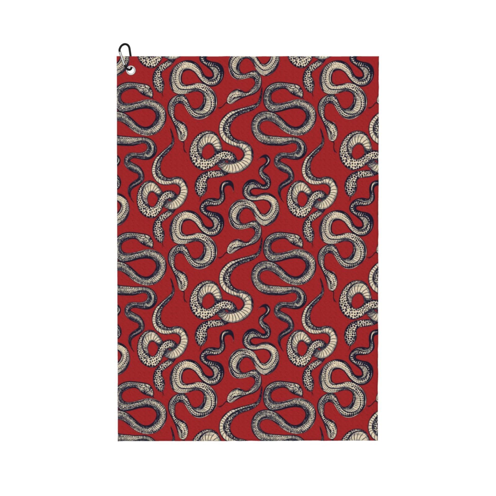 AOOEDM Snake Print Golf Towel with Carabiner Clip Absorbent Microfiber Golf Towel for Cleaning Golf Ball Club Putter Iron for Golf Bag Trolly Belt Loop 16" X 24"