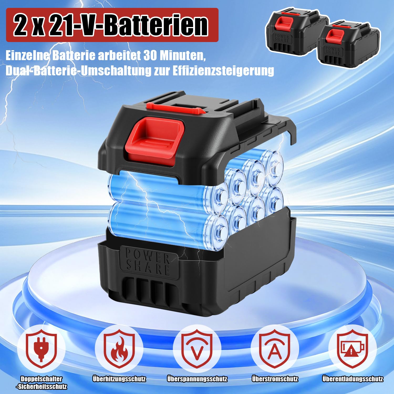 Fresa de jardín con batería de 21 V con 2 baterías de 3000 mAh, azada de 400 W, 20 cm de ancho de trabajo de 15 cm de profundidad de trabajo, fresadora plegable con 4 cuchillos, mango de 130 – 145 cm