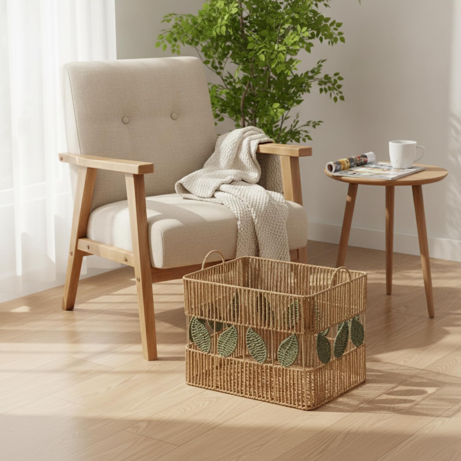 Qianly Cesto Portabiancheria con Manici Decorativo Cesto Intrecciato a Mano Traspirante Cestino per Bagno, Cesto Portaoggetti In Corda Intrecciata Con Doppie Maniglie - Medio