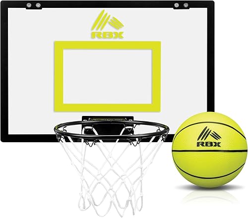 RBX Mini aro sobre la puerta 18 x 12 pulgadas, fácil de instalar, portátil, con borde de acero, incluye mini baloncesto de 5 pulgadas, juego de