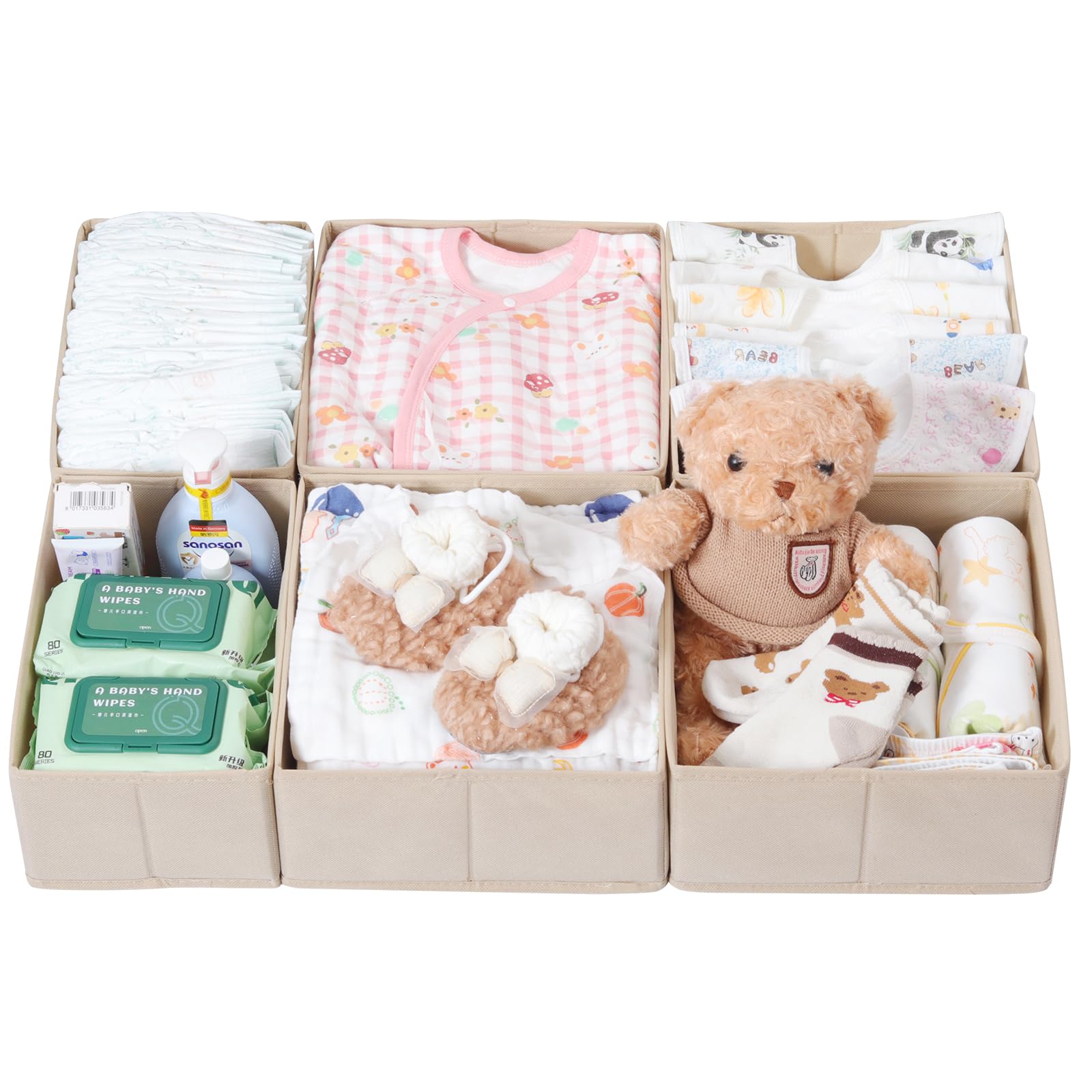 ORLISA 6 Pack Drawer Organizers Compatible with PAX Wardrobe 75x58 cm, Foldable and Stable, Robust Storage Boxes for Clothes Beige