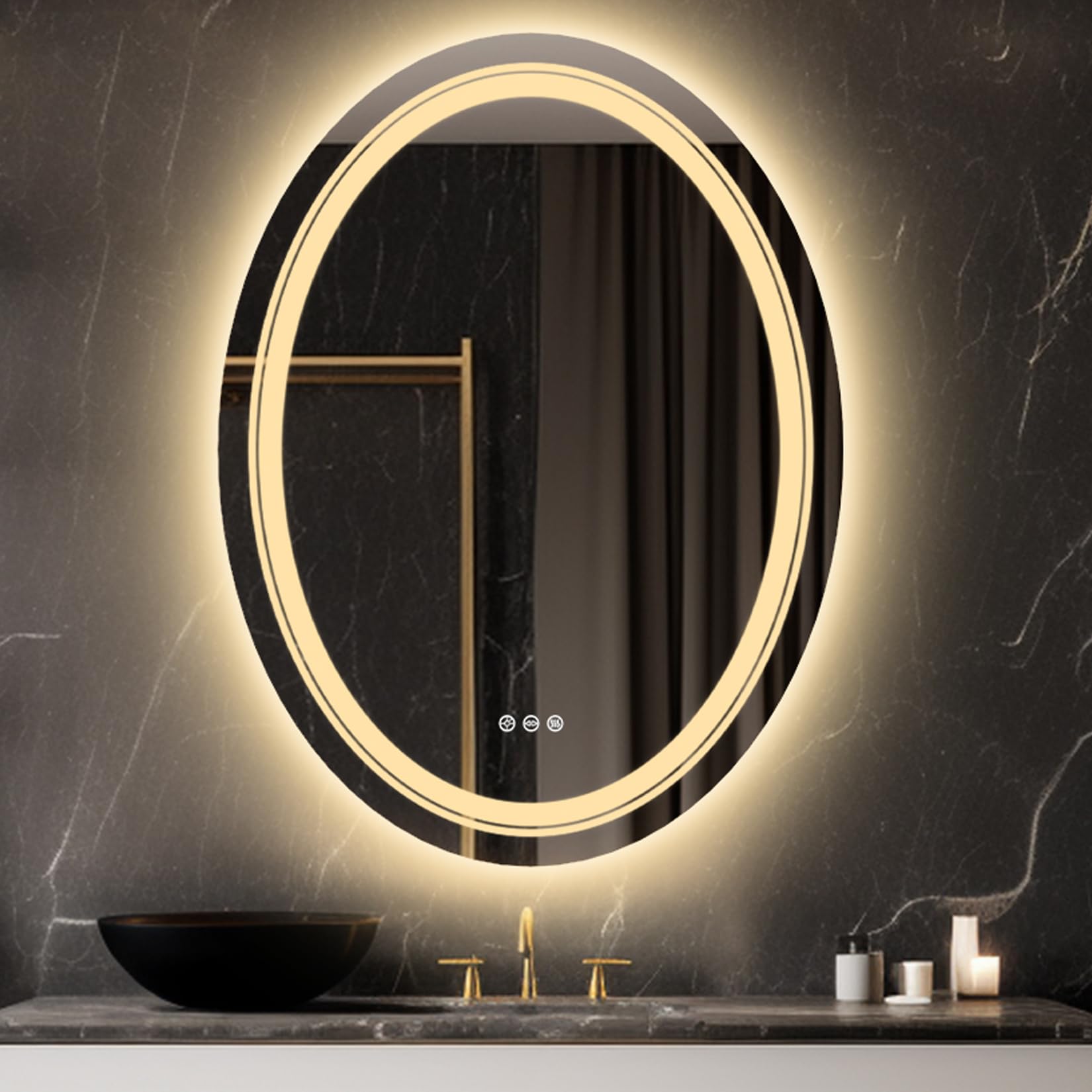 LUVODI Specchio LED da Bagno: Retroilluminato + Frontale Luce 60x80cm Specchio Ovale LED Luce per Bagno da Parete, 3 Pulsanti Touch, Dimmerabile, Antiappanamento, IP56, Orizzontale Verticale