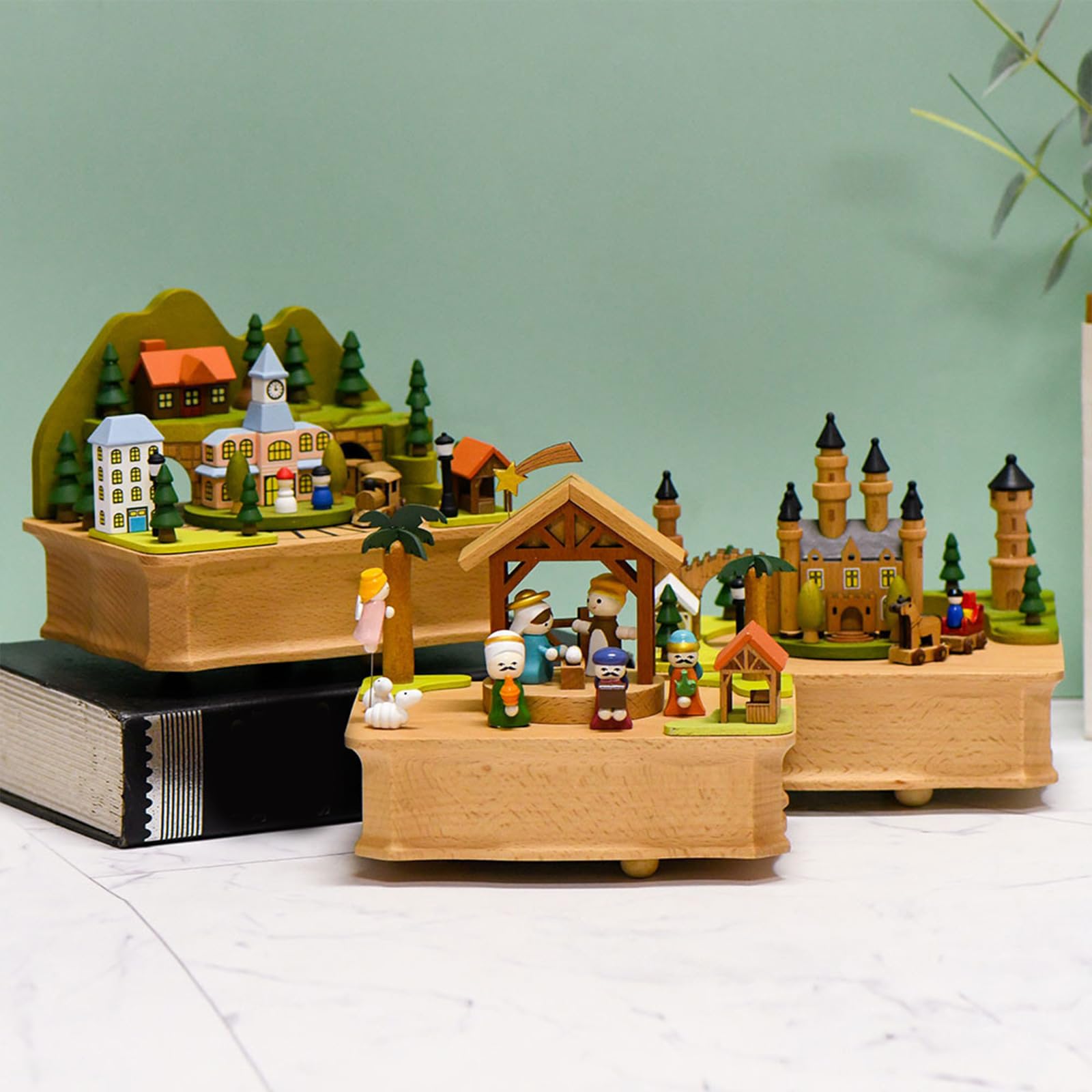 Caja De Música Clásica Mecanismo Estatuilla Madera Decoraciones Musicales Escritorio Tren Giratorio Belén Adorno Musical Caja Melodías Clásicas