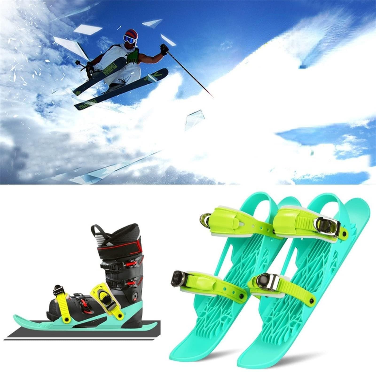 Zestaw mini krótkich łyżew narciarskich, ulepszone narty 2024 do butów zimowych, regulowane krótkie mini łyżwy narciarskie, krótkie deski Snowskates Snowblades, do sprzętu narciarskiego do sportów zim