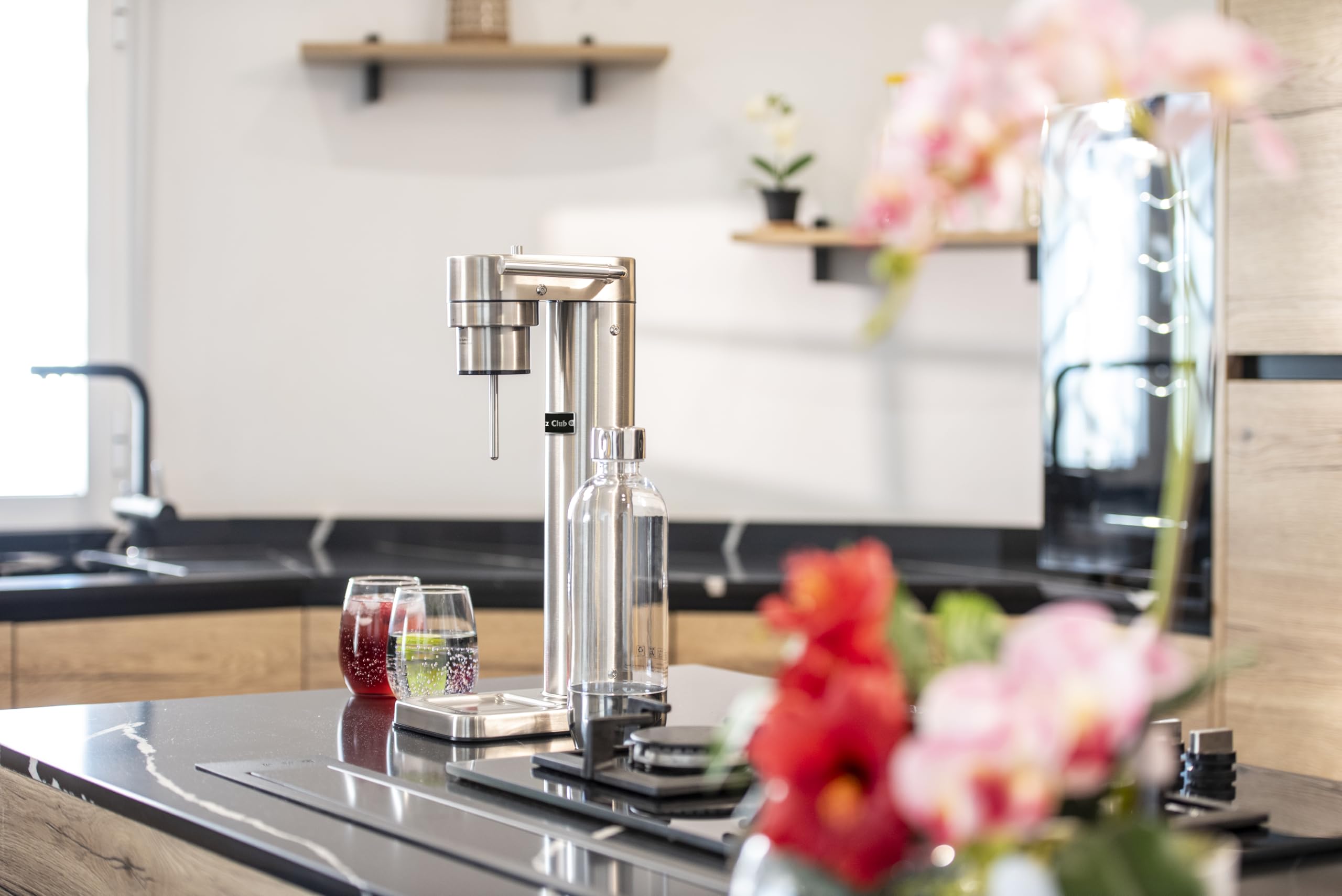 Wassersprudler Fizz Club Fusion für Wasser und Softdrinks, Edelstahl gebürstet, ohne Strom, kompatibel mit universellen CO2 Zylindern