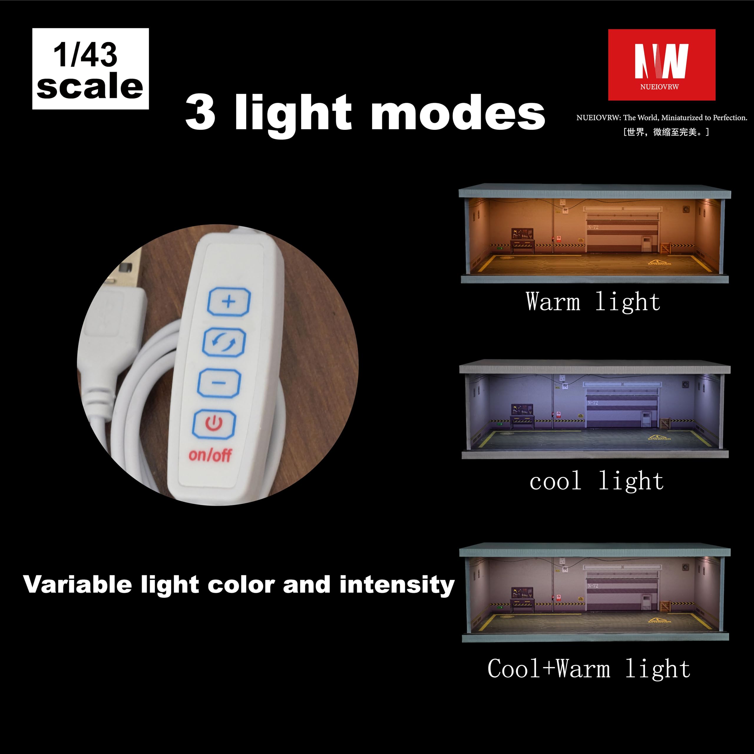 NUEIOVRW 1:43 Diorama Garage Model, Tri-Colour LED Lighting Model Cars Display - Image 2