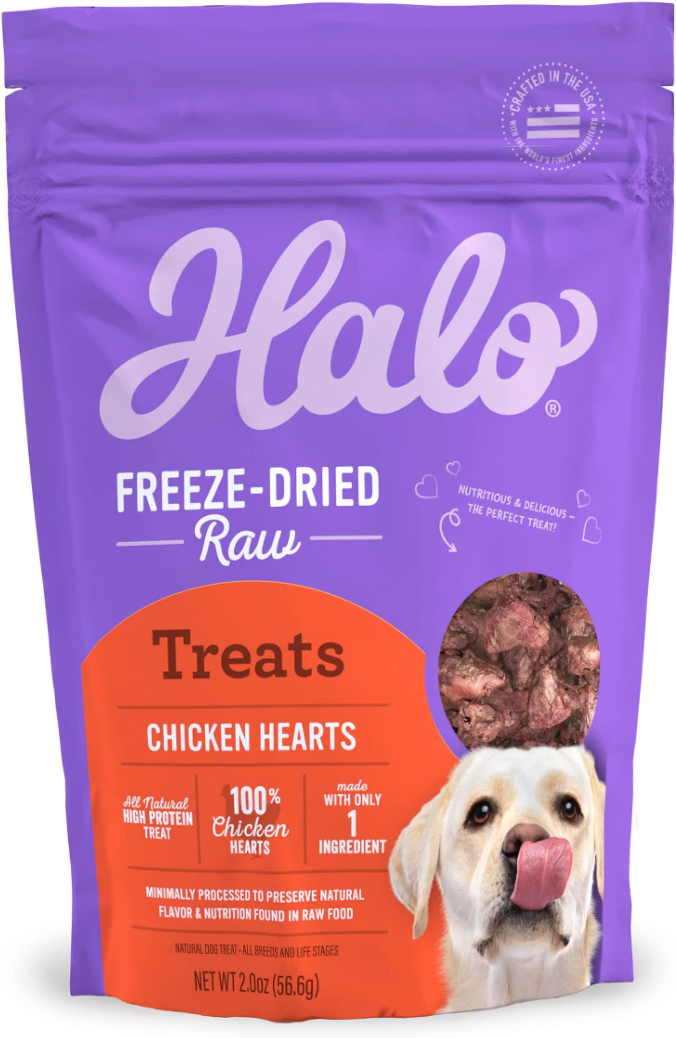 Freeze Dried Raw Dog Treats, 100% Chicken Hearts Recipe, Dog Treats Pouch, All-Natural High Protien Treat, 2 Oz Pouch