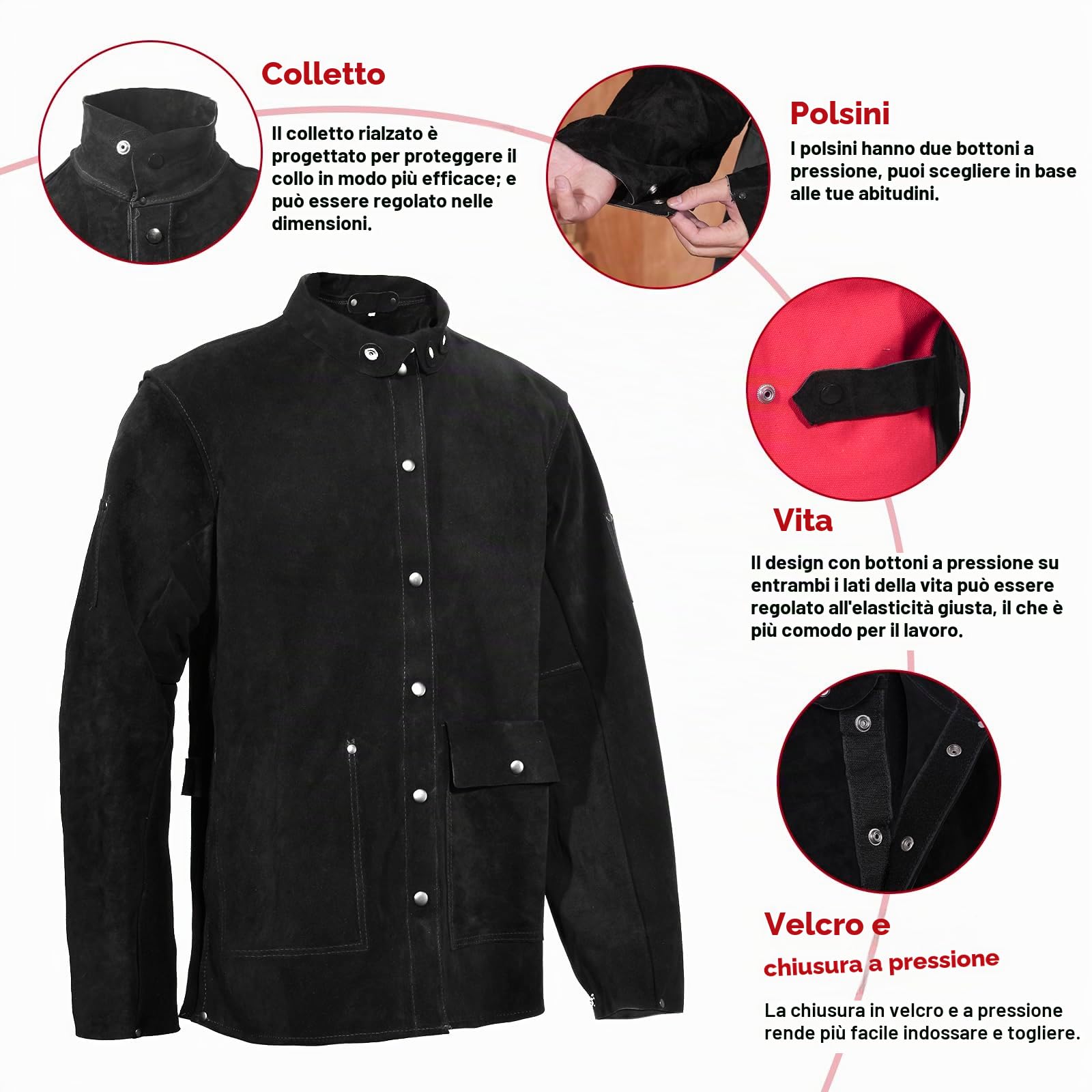 QeeLink Giacca per saldatura in pelle Giacca di sicurezza sul lavoro in pelle ignifuga e resistente al calore