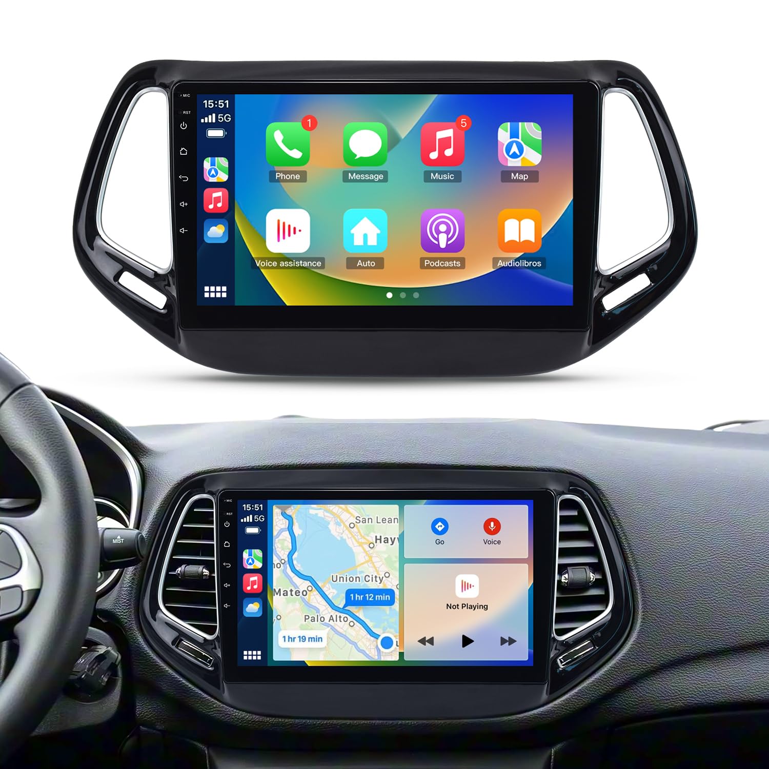 Autoradio cartablet per Jeep Compass 2015-2020, Schermo Touch HD, Apple CarPlay & Android Auto, GPS Navigatore, Bluetooth WiFi USB (4GB RAM 32GB ROM) CTB-CMP01
