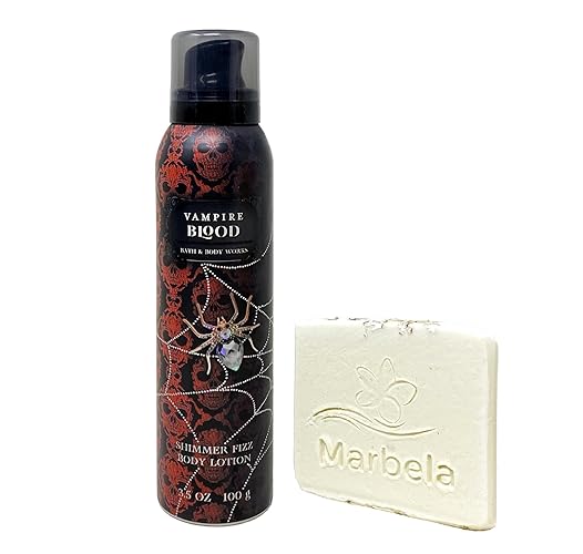 Bath & Body Works Vampire Blood Shimmer Fizz Body Lotion with a Natural Oats Sample Soap