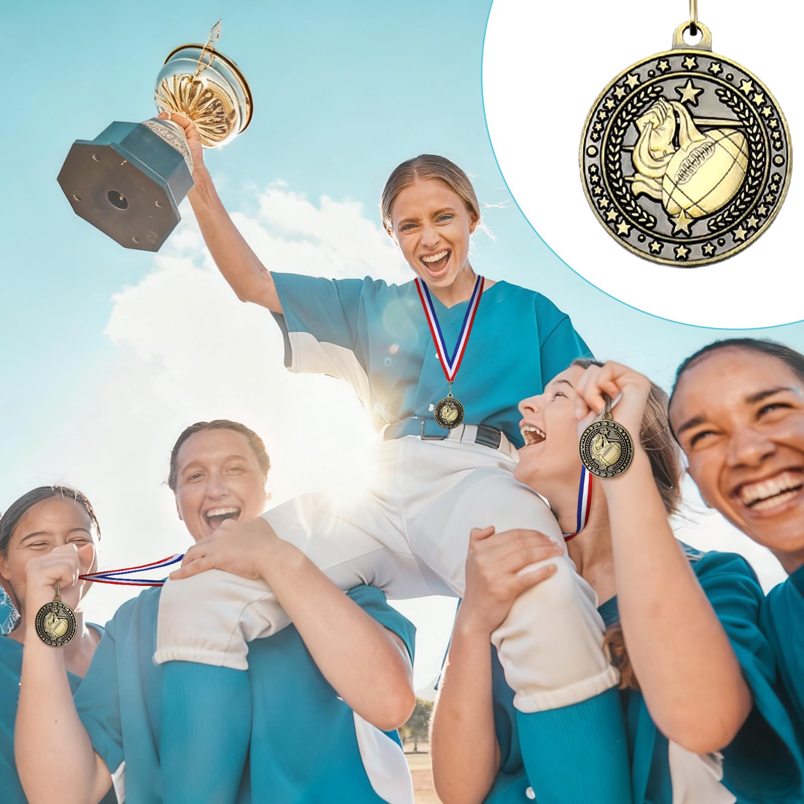 Goldmedaillen mit Halsbändern, Gewinnerpreis, Geschenk für Teamsport, Teilnahme, Partyzubehör, 48 Stück