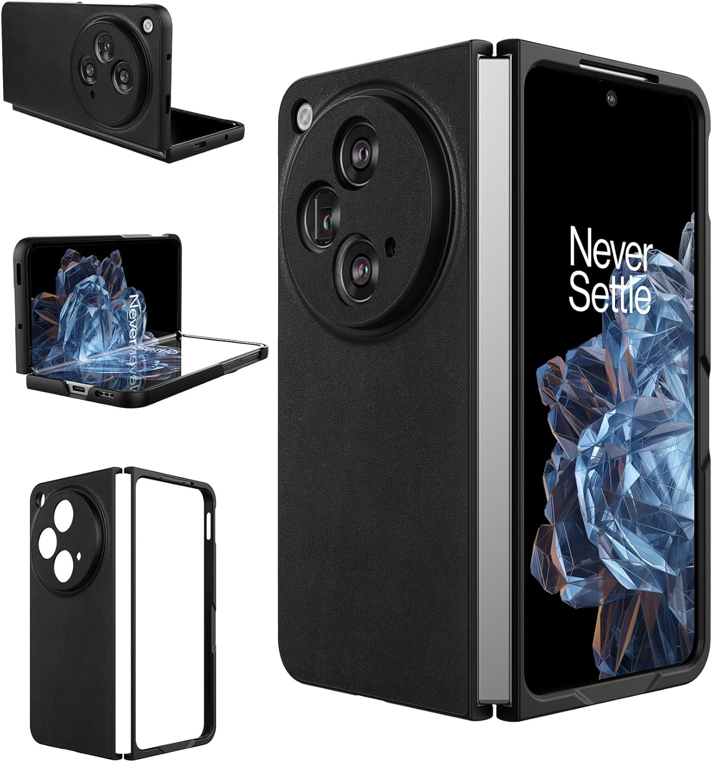 Eastcoo Slim Fit Case for Oneplus Open, [Leather + Hard PC Back][Wireless Charging Support] Ultra-Thin Shockproof Protective Case Cover for Oneplus Open 2023, Black - Amazon product rated Grade B