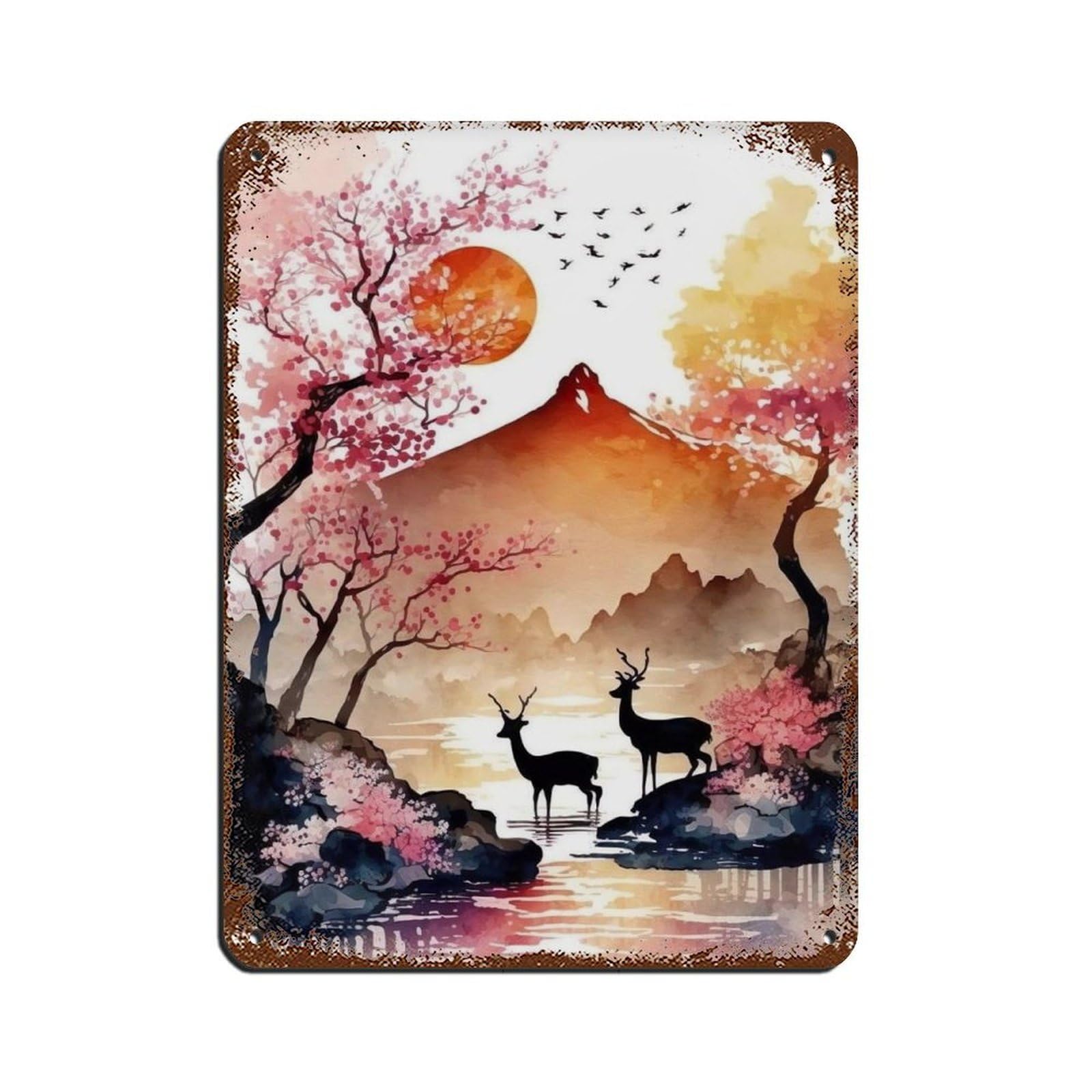 Sika Deers by The River, Tin Sign Vintage Metal Pub Club Cafe Bar Home Wall Art Decoration Poster Retro 12x16inch(30x40cm)