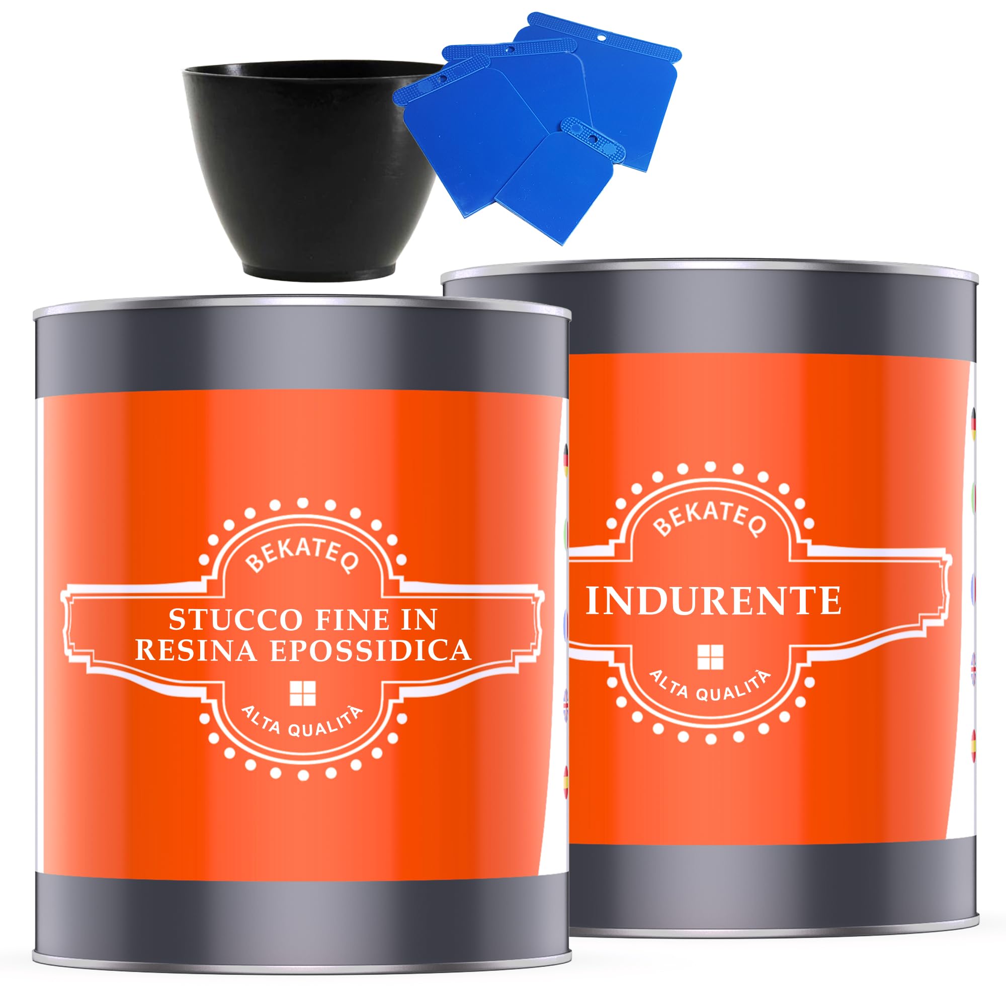 BEKATEQ Stucco fine resina epossidica 9kg l Per pavimenti, auto, barche per riempimento di crepe e fori I Polimerizzazione rapida e impermeabilità I Estendibile a 0 con kit di riparazione BK-110EP
