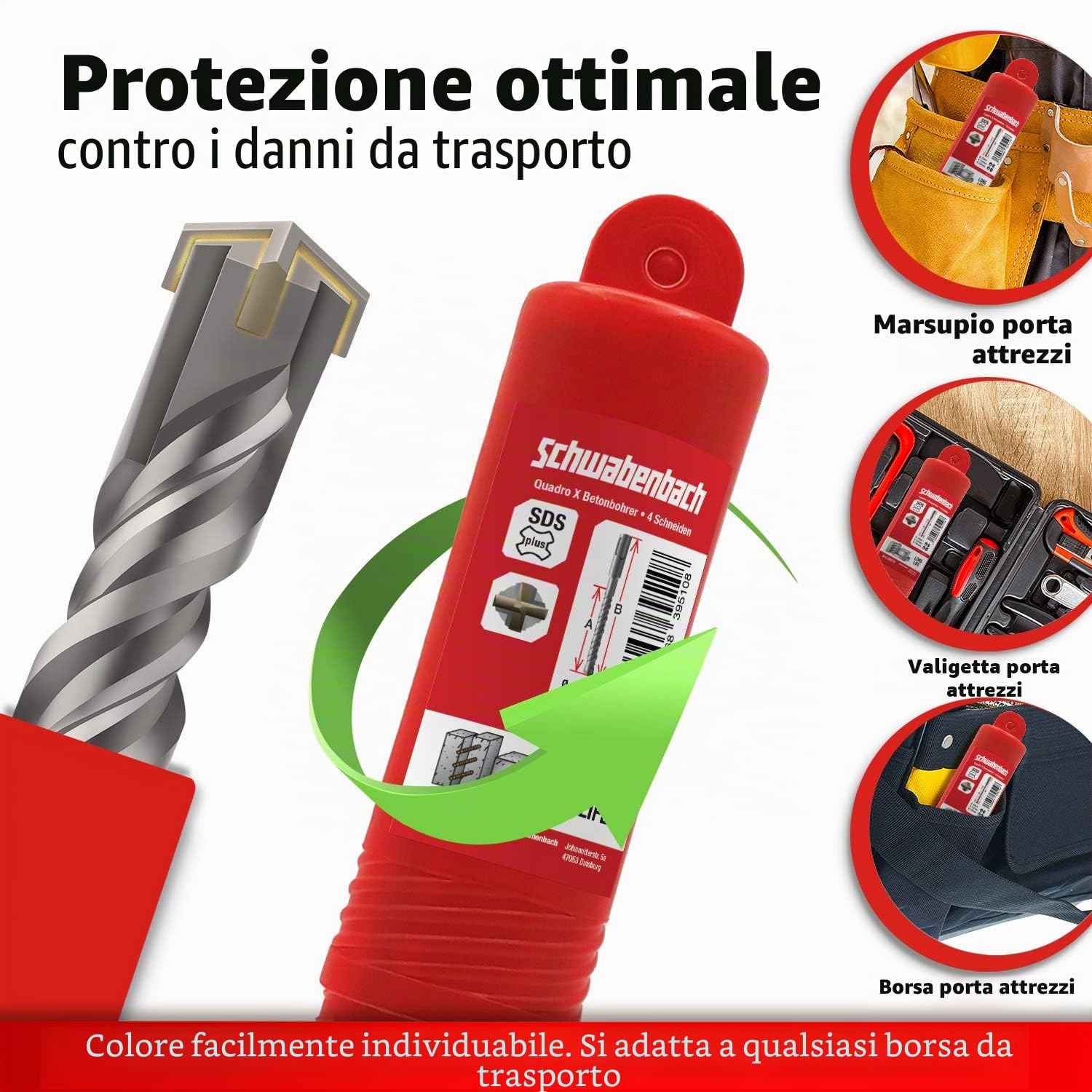 SCHWABENBACH® Set Punte Trapano SDS Plus 7 Pezzi – Ø 6/8/10/12/14 mm x 210 mm – Punte per Calcestruzzo e Pietra – Compatibile con Bosch, Hilti, Metabo – Per Martello Perforatore – Non SDS Max