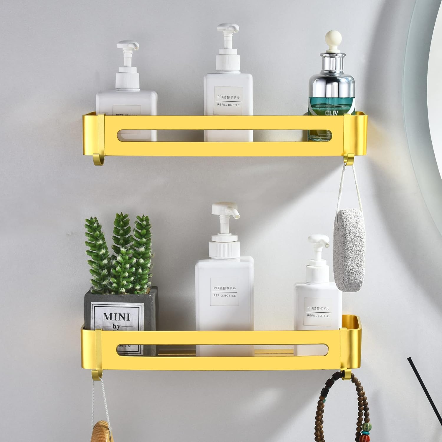 maifey Bright Gold Shower Caddy, Bathroom Shelves Wall