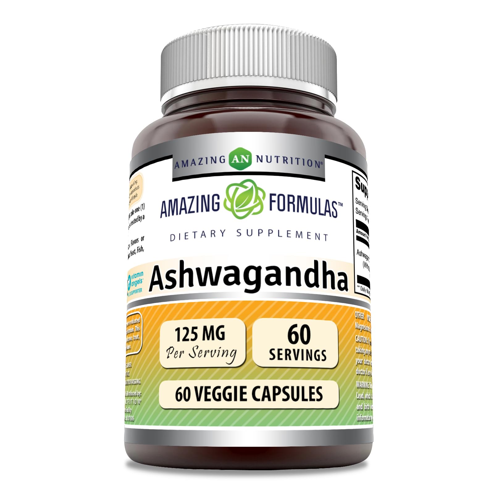 Amazing Formulas Ashwagandha Extract Supplement | 125 Mg Per Serving | Veggie Capsules | Non-GMO | Gluten Free | Made in USA (1 Pack, 60 Count)