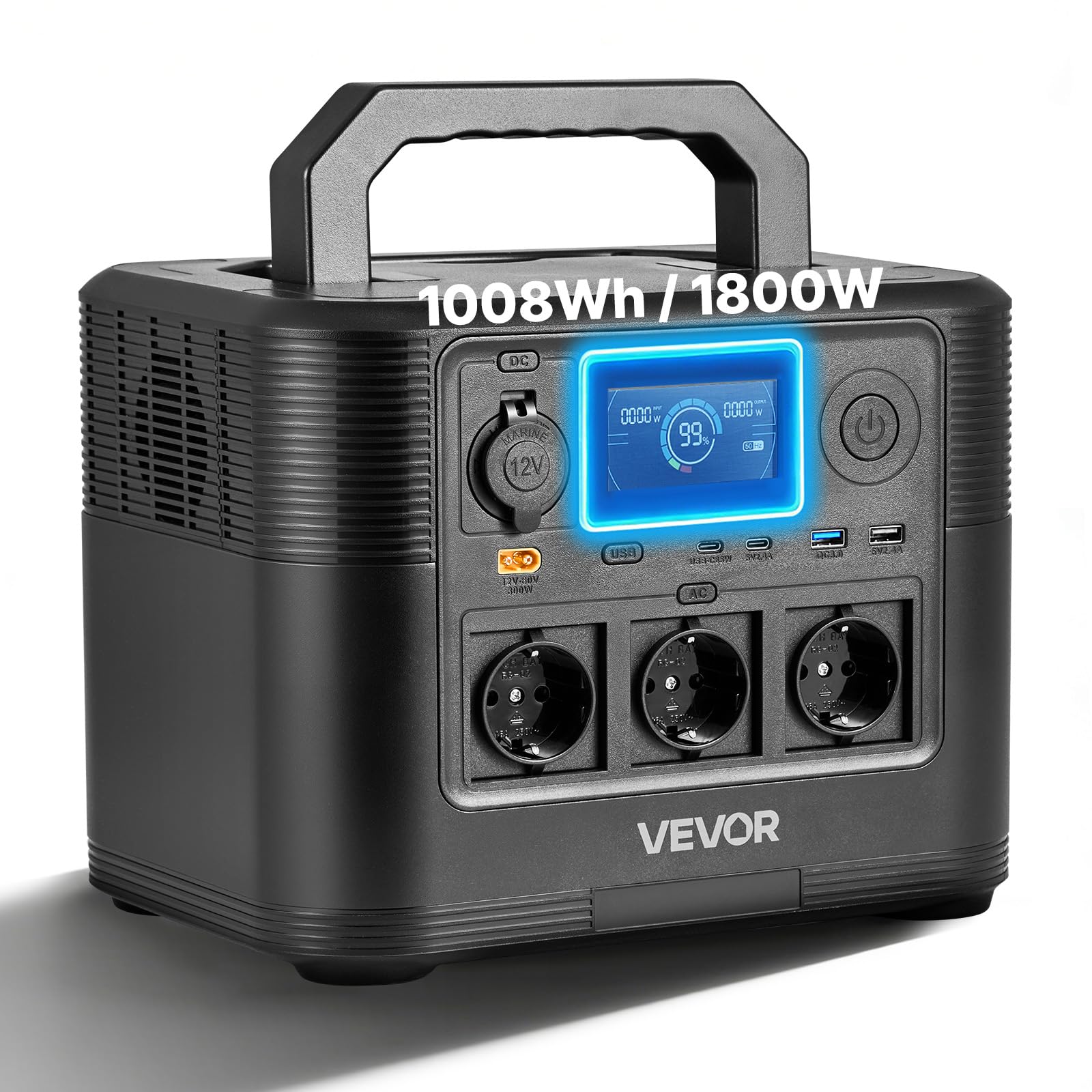 VEVOR Tragbare Powerstation 1800W Solargenerator, 1008Wh LiFePO4-Akku-Backup mit 8 Ausgängen