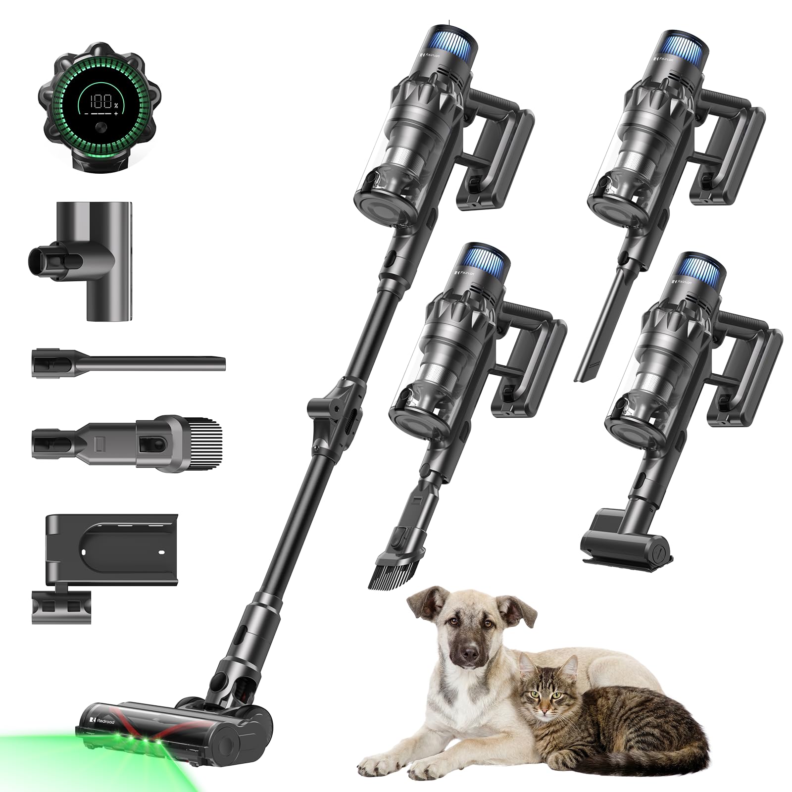 Redroad Cordless Vacuum Cleaner,60KPA/210,000PRM/650W Brushless Motor Cordless Vacuum for Home,4 in 1 Lightweight Vacuum Cleaners with 3 Adjustable Suctions,Max 75 Mins Runtime for Carpet,Hard Floors