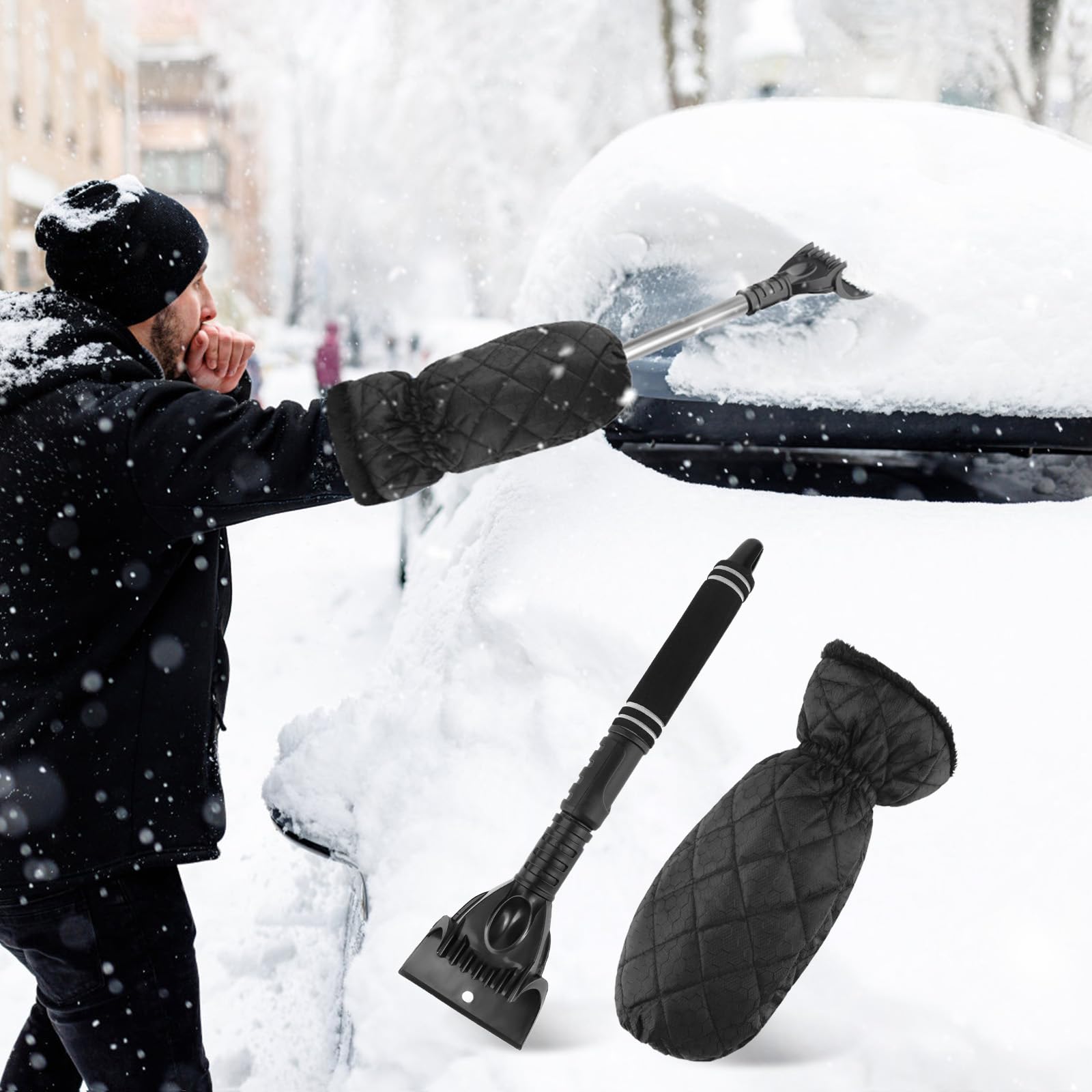 CGEAMDY Eiskratzer Mit Handschuh - Wasserdichter Eisenschaber Für Auto Scheiben