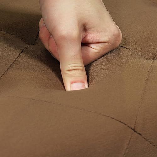 Miniatura 7 de PINPLUS Banco otomano de almacenamiento de 43 pulgadas con diseño de remache, taburete plegable de terciopelo marrón, banco de almacenamiento para