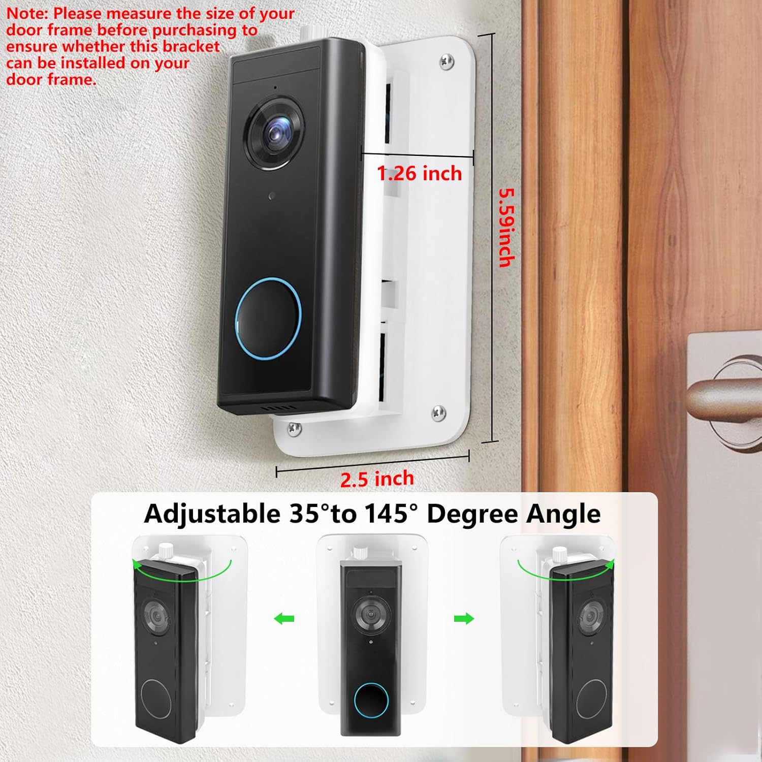 Adjustable Doorbell Mount (30°to 145°) for Google Nest Doorbell Wired-2nd Gen, Google Nest Hello Door Bell, Door Bell Wedge Mount for Apartment, No Drill-White