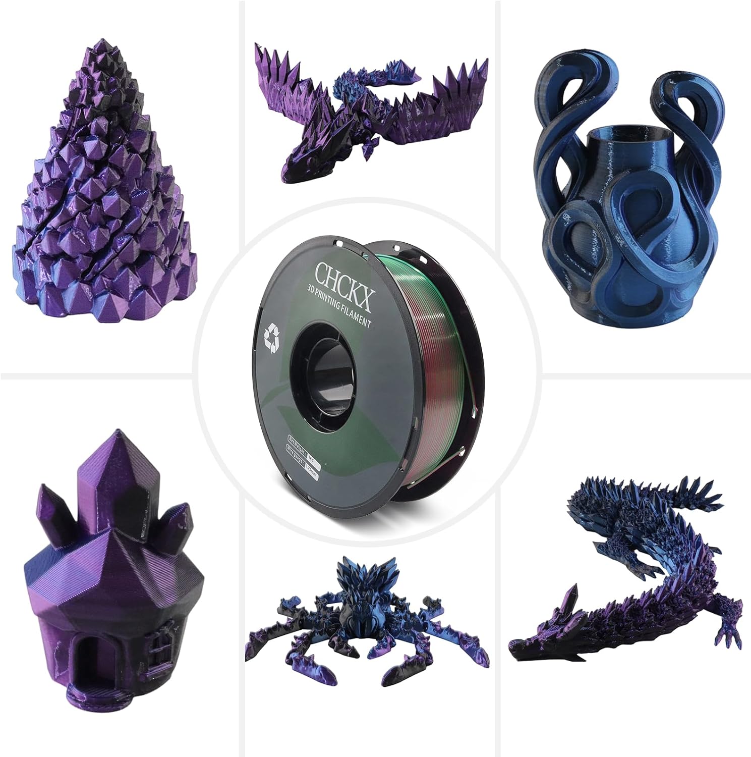 PLA 3D Printer Filament, Triple Color Silk PLA Filament, Dimensional Accuracy +/- 0.02 mm, 1 kg Spool(2.2lbs), 1.75 mm, Red Blue Green - Image 5